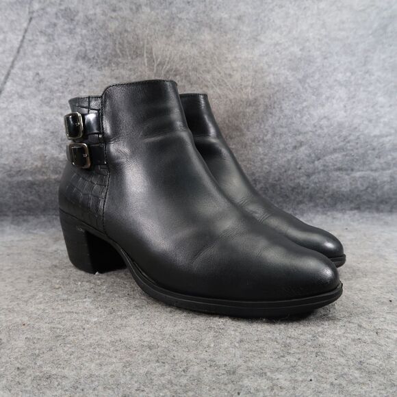 Laura Azana Shoes Womens 40 Booties Classic Leather Buckle Straps Comfort Black - Picture 1 of 16